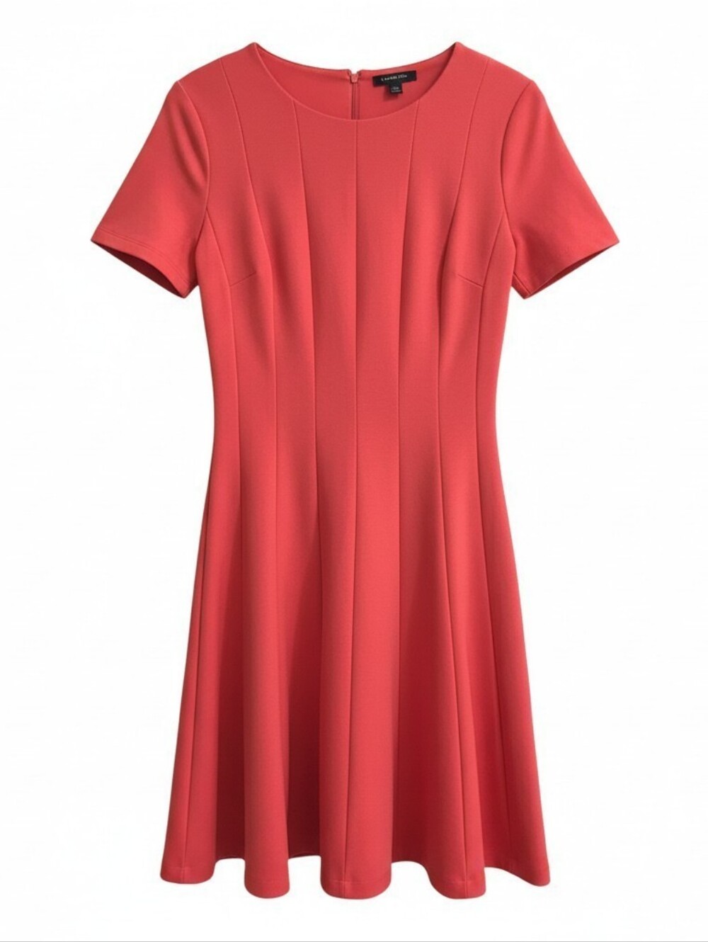 Lands End Dress Sz 18W Red Seamed Fit & Flare Short Sleeve Knit Office Classic
